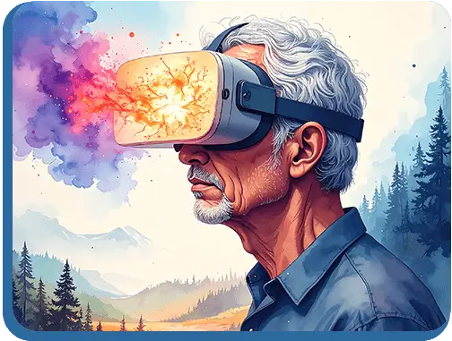 An image of a man with an exploding VR headset, used to signify the machine and brain damage